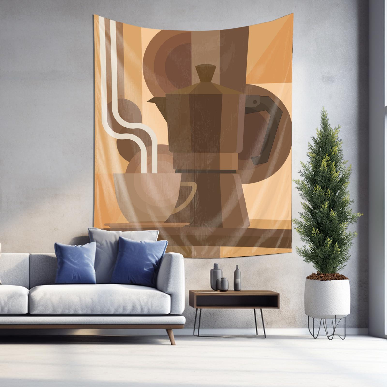 

Abstract Coffee Pot Cup Wall Tapestry Machine Washable All Season Decor Print Minimalist Modern Design Home nontoxic material 74x94cm(29x37in)