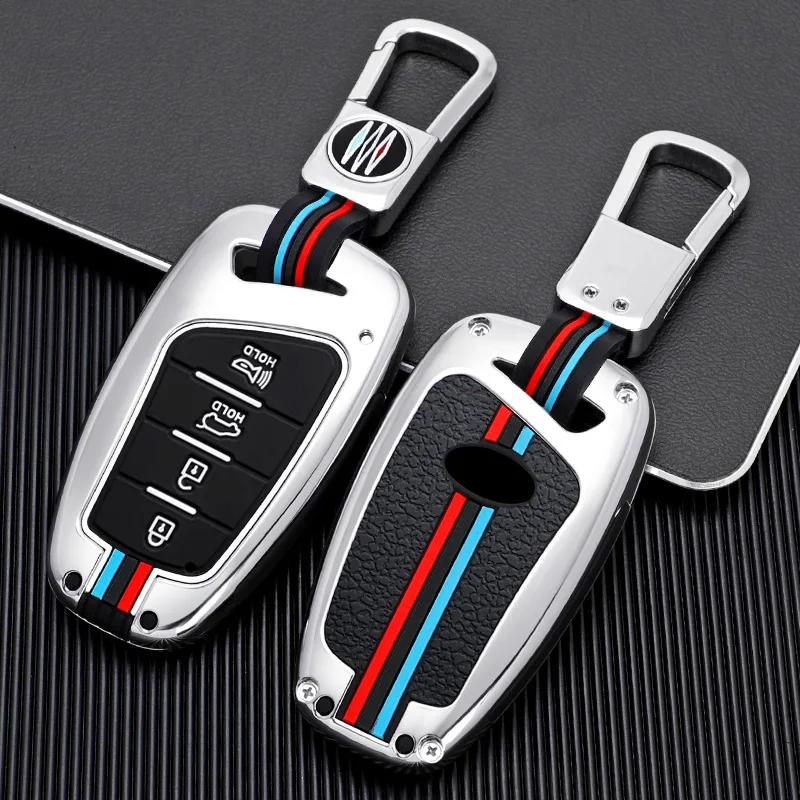 Interior Mouldings Zinc Alloy + Silicone Car Key Case Cover For Hyundai Santa Fe Sport Ix45 Equus Centennial Genesis G80 Grandeu
