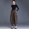cotton plus size vintage plaid high waist casual loose spring autumn Pants Women Loose Casual Trousers