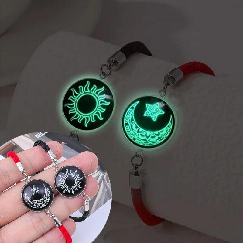 Handmade 2Pcs Luminous Sun and Moon Bracelet for Couples Friendship Women Men Woven Adjustable Stainless Steel Men Jewelry Gift