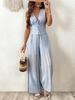 Sleeveless V-Neck Romper Shorts with Floral Print and Tie Detail in Light Blue
