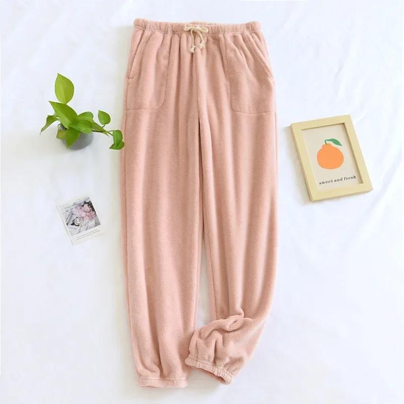 Couple Flannel Plush Thickened Pajamas Long Trouser Women's Home Pants Coral Velvet Trousers for Autumn and Winter Warm Pants