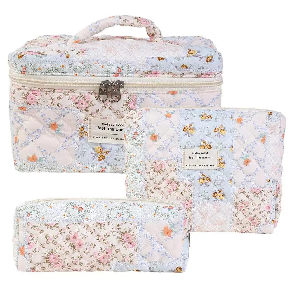 1 pièce Mignon Fleurs Coton Sac de Maquillage Femmes Fermeture Éclair Organisateur Cosmétique Tissu Sac à Main Forme Boîte Portable Étui de Toilette pour Filles