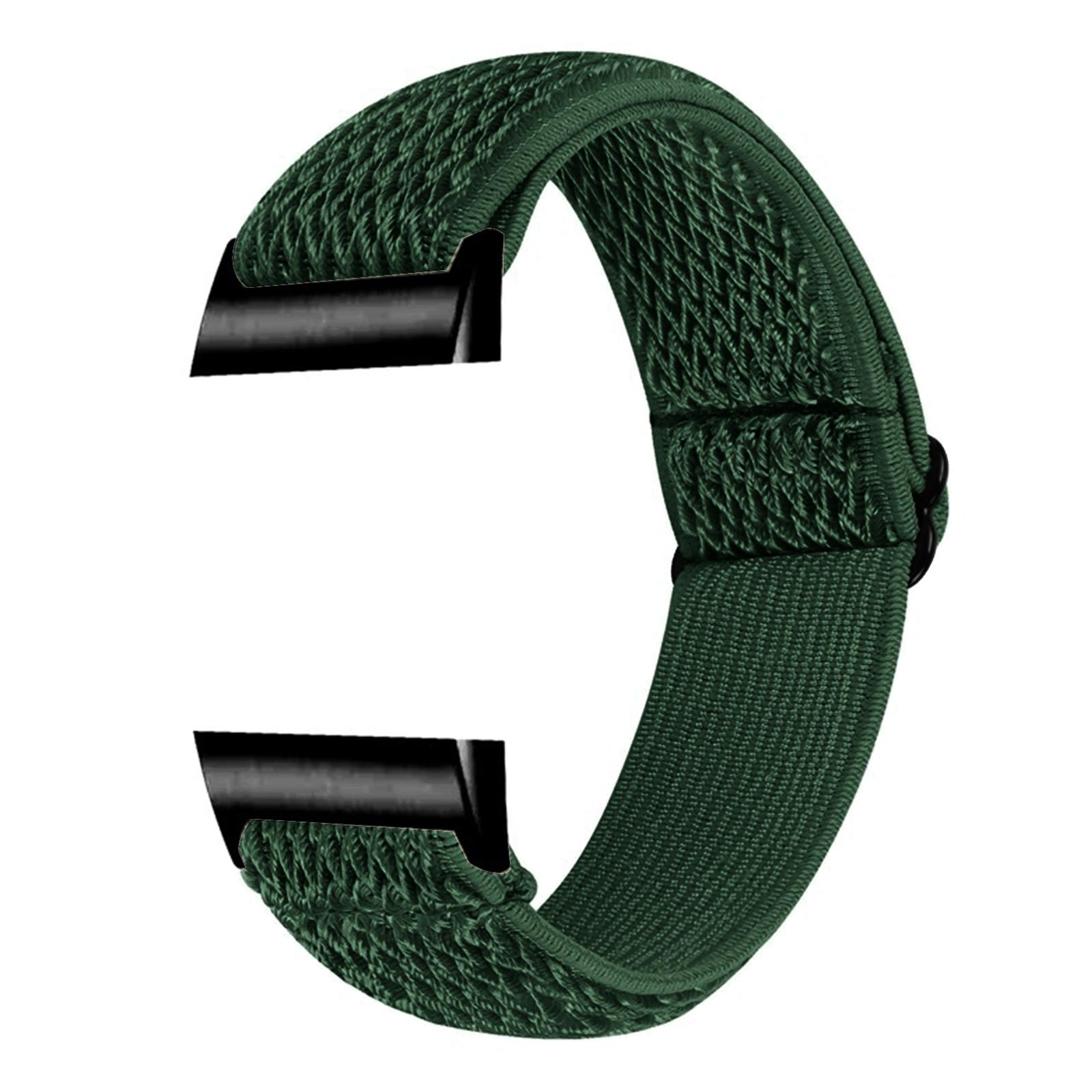 

For Fitbit Charge 3/3 SE/4 Elastic Watch Strap Adjustable Wrist Band with Black Connector Army Green