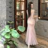 Summer American Niche Chic Beautiful Holiday Floral Slim Suspender Dress Temperament Thin Mesh Dress Women