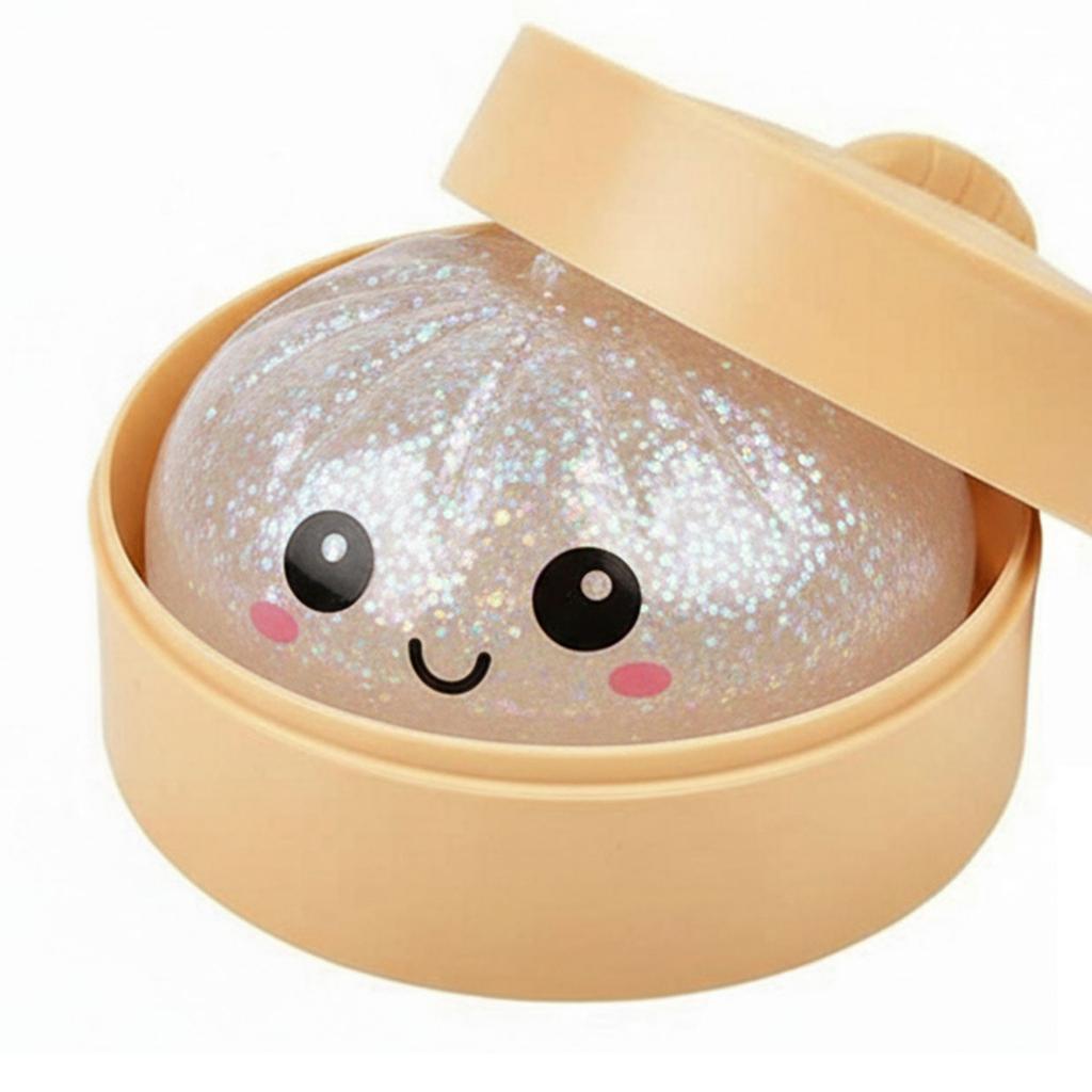 Glitter Dumpling Fidget Toy Squeeze Dough Ball Bun with Food Steamer Stretchy Desk Toy Party Favors Gifts for Adults