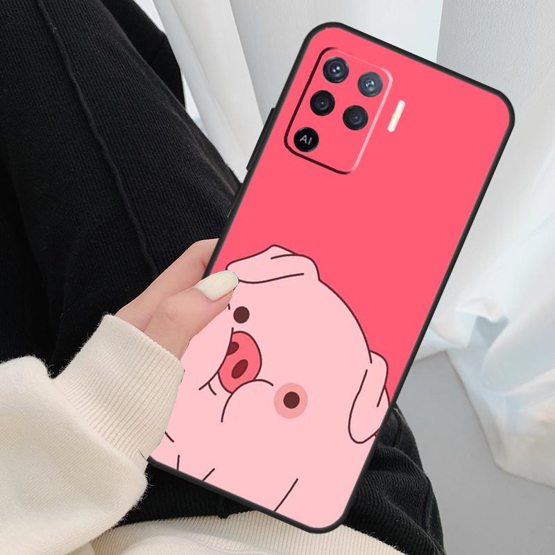Cartoon Pig Case For Oppo A96 A76 A16 A60 A98 A58 A78 A18 A38 A80 A40 A77 A57 A17 A74 A54 A94 A15 A5 Pro