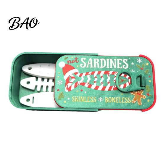 Small Jewelry Holder Christmas Sardine Tin Shaped Box, Portable Travel Jewellery Storage Case with Can Box Fish Bone Divider, Mini Necklace