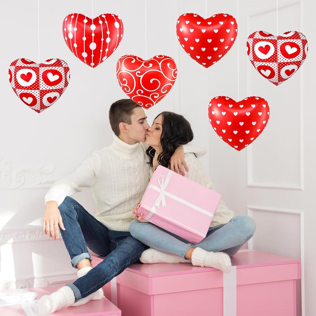 12 Pcs 12 Inch Valentine's Day Inflatable Heart Outdoor Decorations Large Valentine Heart Inflatable Hanging Ornaments PVC Love Outdoor Yard Decor
