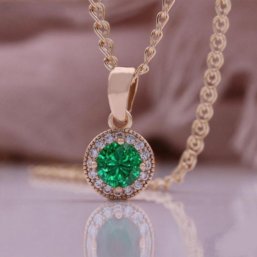 Fashion Rose Gold Pendant Necklace With Round Red Artificial Zircon Classic Style Italian Micro-encrusted Necklace