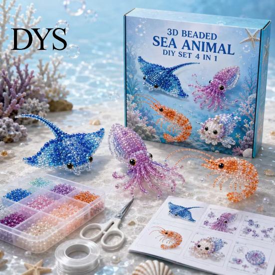 3D Beaded Animal Kit Tiny DIY Kit, Cute Mini Sea Life Beads Embroidery Relaxing Craft Activity Handmade Bead Art Making Set for Adults, Lovers Project