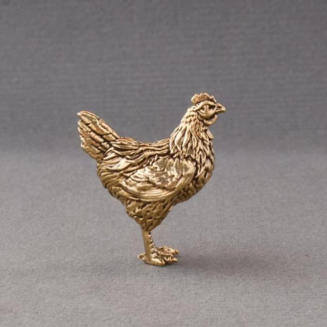 

2026 New Mini Pure Brass Rooster Figurine - Lucky Feng Shui Charm Detailed Feathers Tea Pet Desk TV Cabinet Home Decor Gift