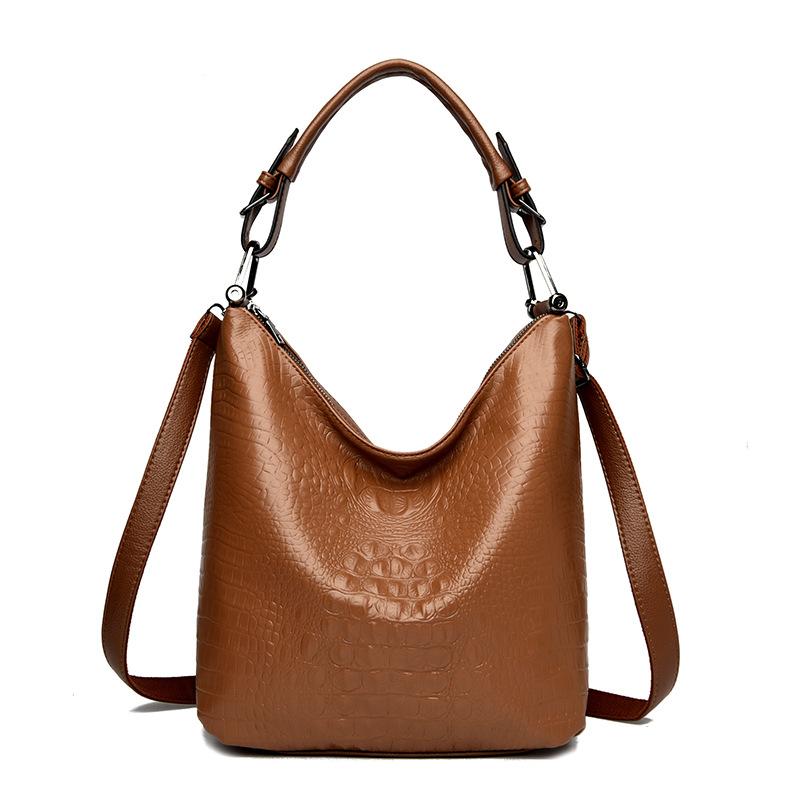 Large Capacity Women's Tote Bag, Bucket Bag, Crocodile-patterned, Single Shoulder Strap, Crossbody Style