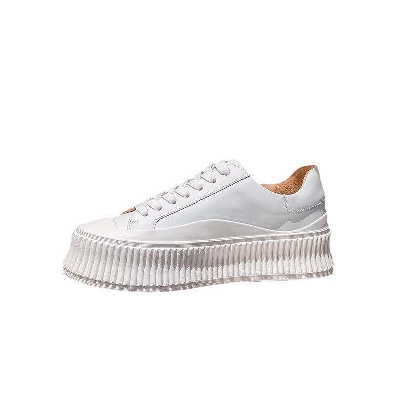 Little White Shoes Women's Spring and Autumn New Versatile Leather Casual Board Shoes Platform Muffin Biscuit Shoes