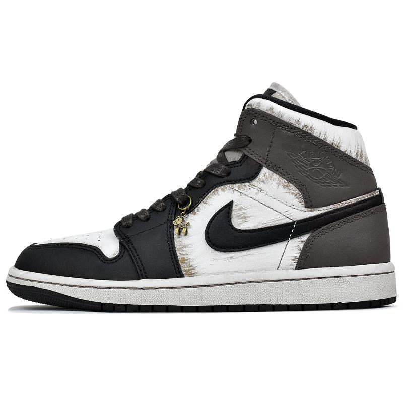 Jordan Air Jordan 1 Abrasion Resistant Mid Top Vintage Basketball Shoes Women's Black White Brown DV0991-101(Team96-S-BOX)
