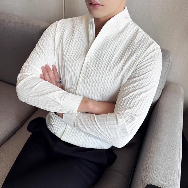 High Quality Men's Vintage Casual Shirts Fashion Stand Collar England Style Long Sleeve Shirt Men Youthful Vitality Blouse Man