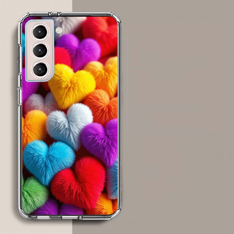Furry Heart Phone Case For Samsung Galaxy S25 Edge S24 S23 FE S21 S20 S10 Plus S22 S26 Ultra Cover Clear Cases TPU Capa Shell Co