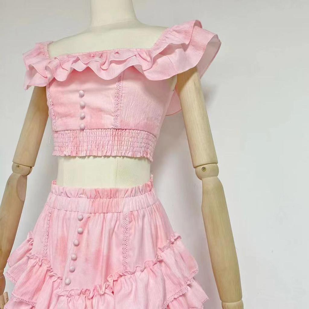 Elegante Completo Estate 2024 con Top a Scollo Quadrato e Gonna Lunga a Strati per Donna