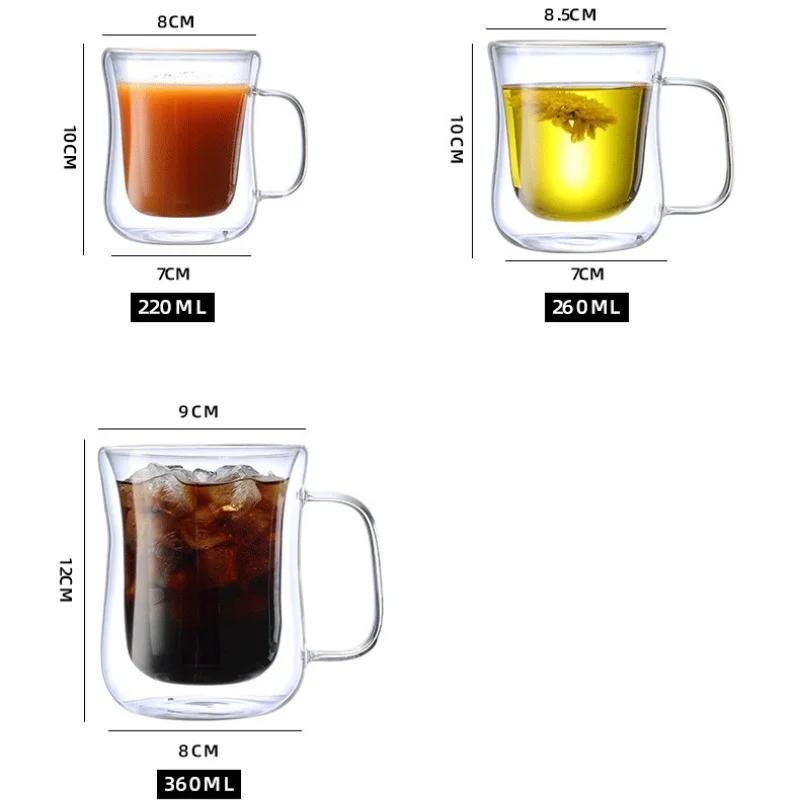Double Wall Glass Cup Heat-resistant High Borosilicate Glass Coffee Cup with Handle Latte Espresso Tea Beer Drinkware Coffeeware