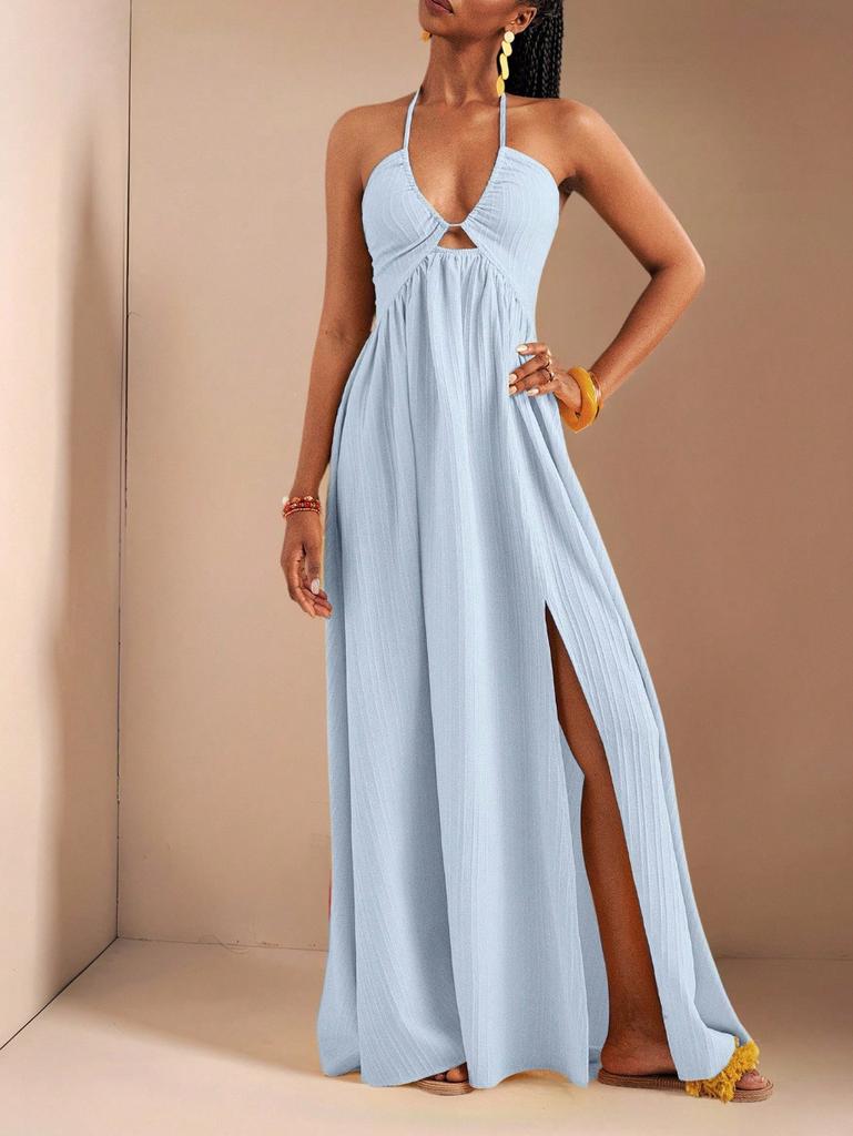 European and American Summer New Sexy V-neck Dress, Loose Holiday Style Split-ended Big Swing Dress for Women