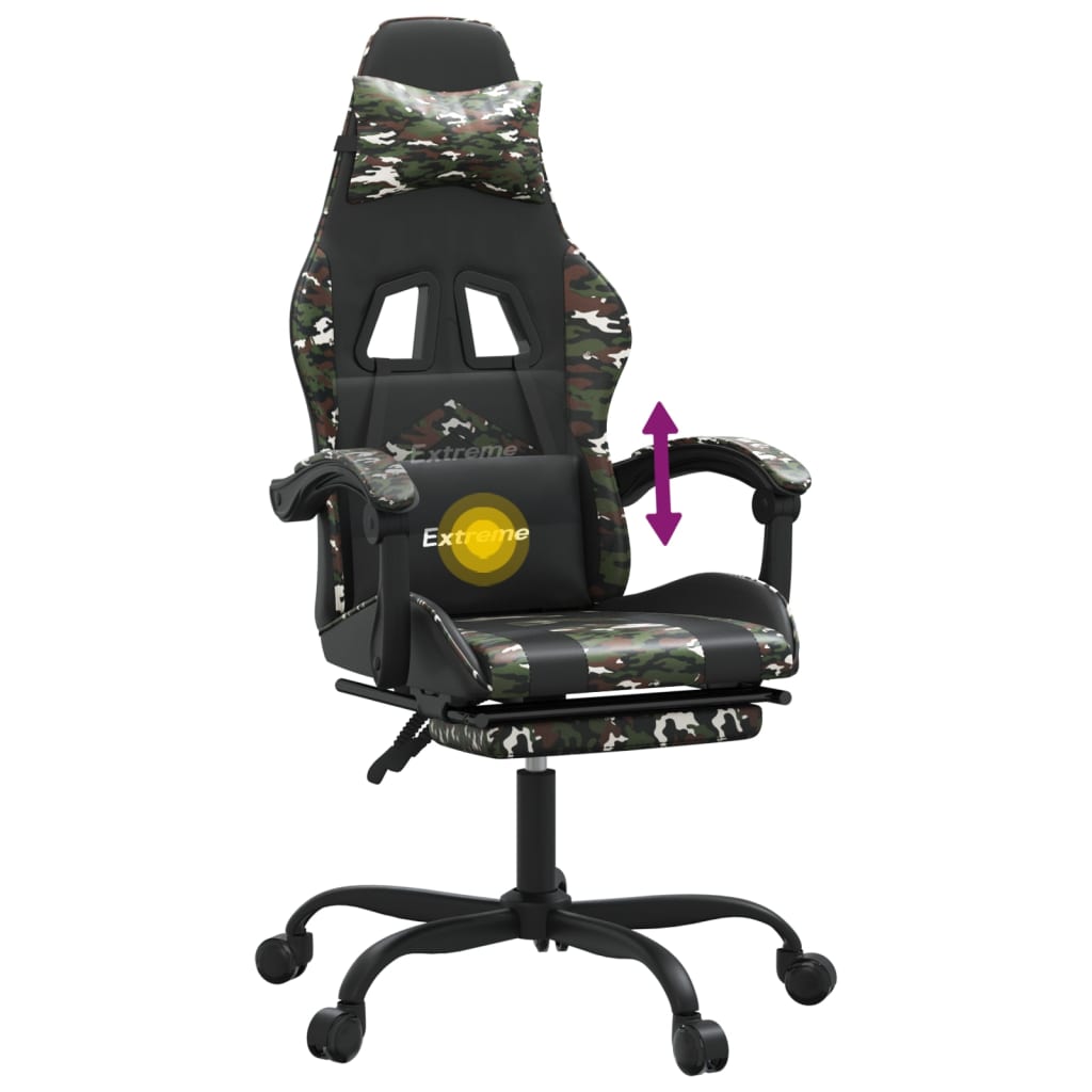 Gaming Chair with Footrest Swivel Black Camouflage PU Leather
