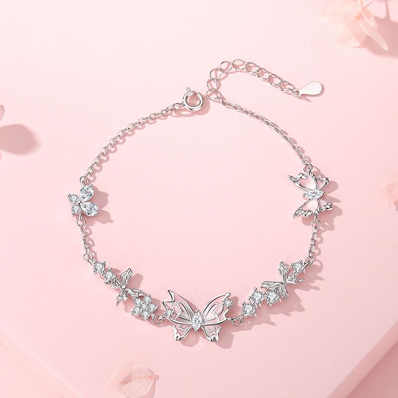 Tichia Starlight S925 Sterling Silver Pink Butterfly Bracelet for Women 925 Silver