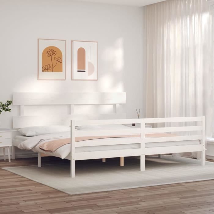 VidaXL Bed Frame with Headboard White 200x200 Cm Solid Wood 3195112