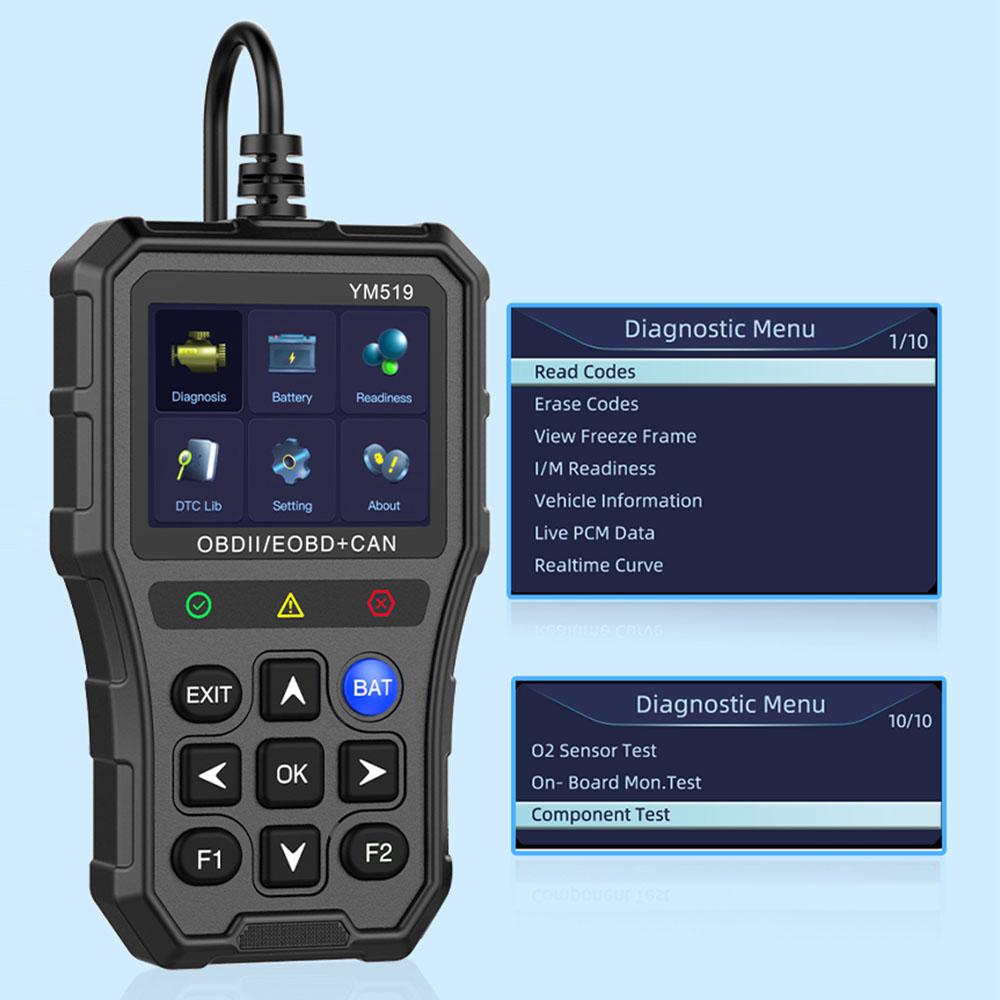 Battery Tester YM519 Code Reader OBD2 Code Reader Fault Code Scanner Check Engine System Car Diagnostic Tool Multi-language