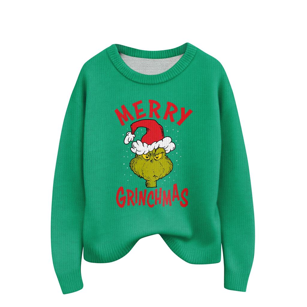 Women's Christmas Print Cardigan Long Sleeve Round Neck Knit Top