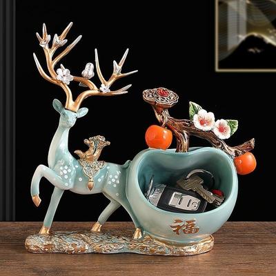 Deer Figurine Storage Ornament, Lucky Wealth Deer Decor for Desk & TV Cabinet