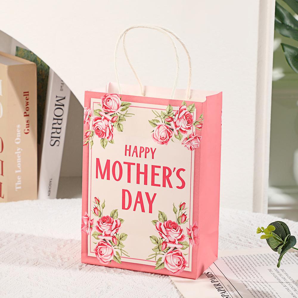 5Pcs Kraft Paper Shopping Bags with Floral Print Ins Style Plant Pattern Handles Gift Packaging Bags Souvenir Bags Store Retail Shopping Bags