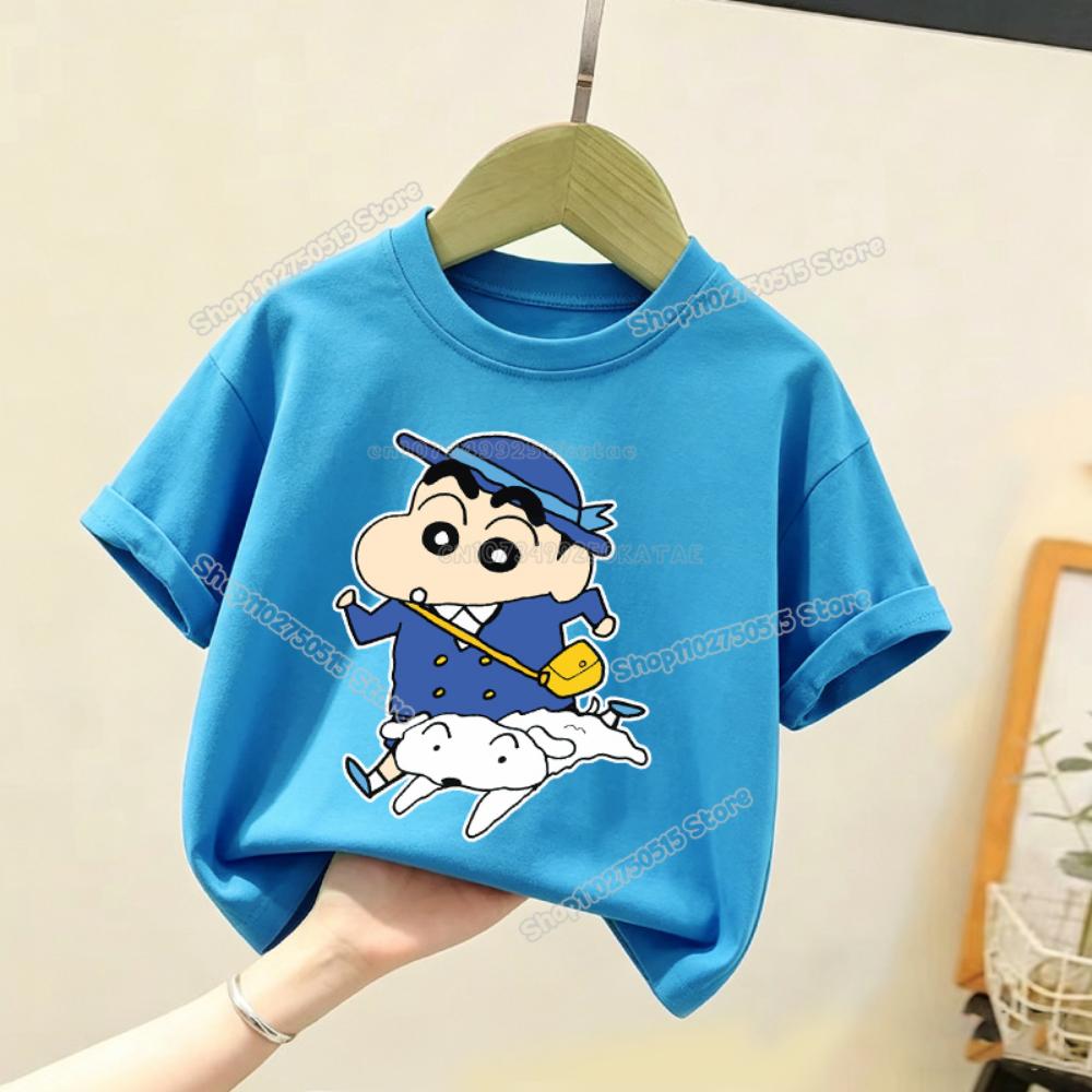 Crayons Shin-chan Children T Shirt Kawaii Cartoon Boy Girl Short Sleeve Tee Shirt Summer Kids Clothes Anime Toddler Cotton Tops