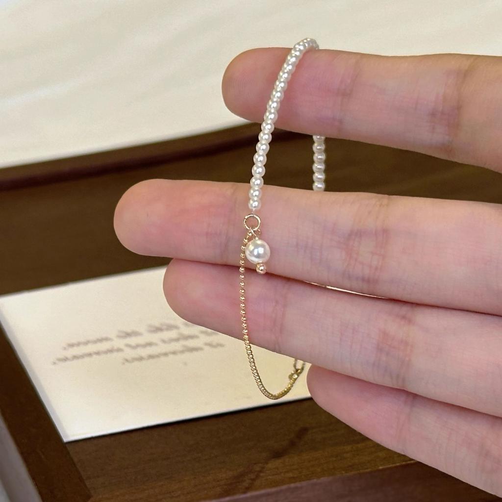 Retro Single Zircon Pearl Bracelet for Women Simple Handmade Beaded Elegant Birthday Gifts for Female
