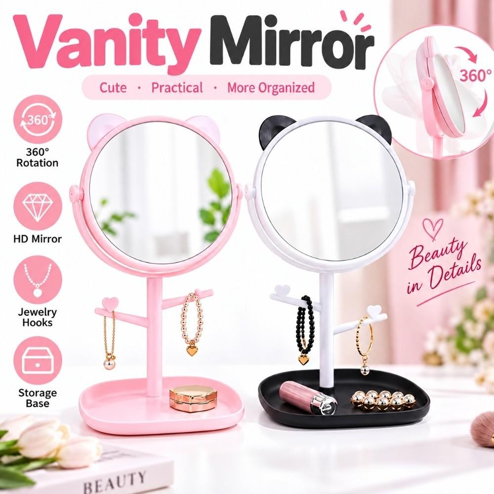 StorageTray Makeup Mirror Cat Ear Desktop Mirror Cute Vanity Mirror