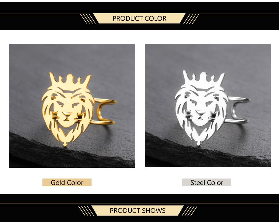 Dawapara Lion Head Ring Adjustable Norse Animal Totem Ring Strength Talisman Wedding Band Stainless Steel Jewelry