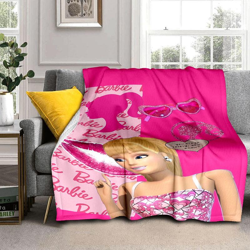 1pc Barbie Heart Print Dress Cartoon Blanket,Portable Throw for Travel & Camping, All Season Cozy Blanket,Ideal Gift