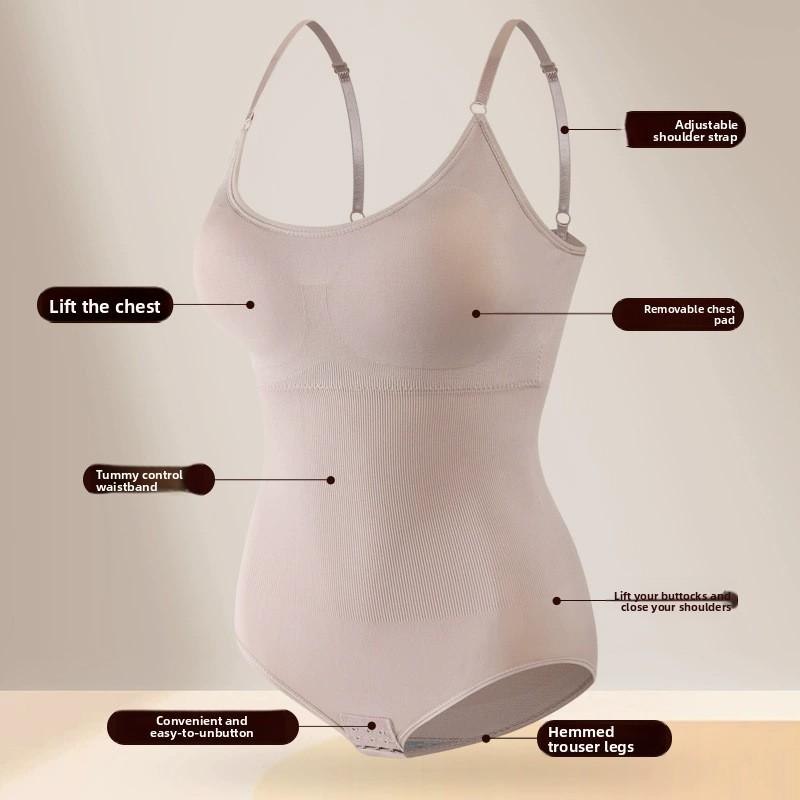 Seamless Bodysuit with Built-in Pads for Tummy Control and Butt Lift Triangle Cut-Out Thong Strapless Tank Top Underwear