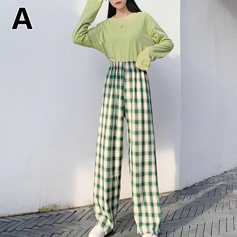 

Женские свободные брюки в клетку в стиле ретро, ​​легкие эластичные летние повседневные брюки с высокой талией и широкими штанинами One size темно-зеленого
