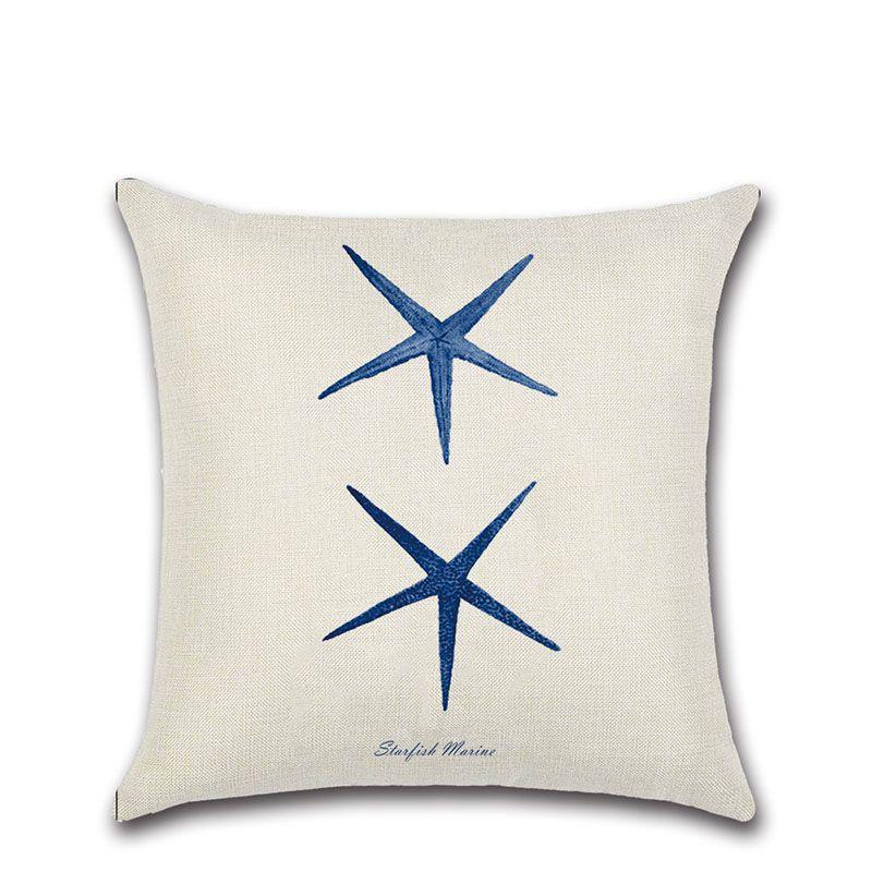 Premium Quality Flax Throw Pillow Case With Marine Organism Patterns For Home Decor