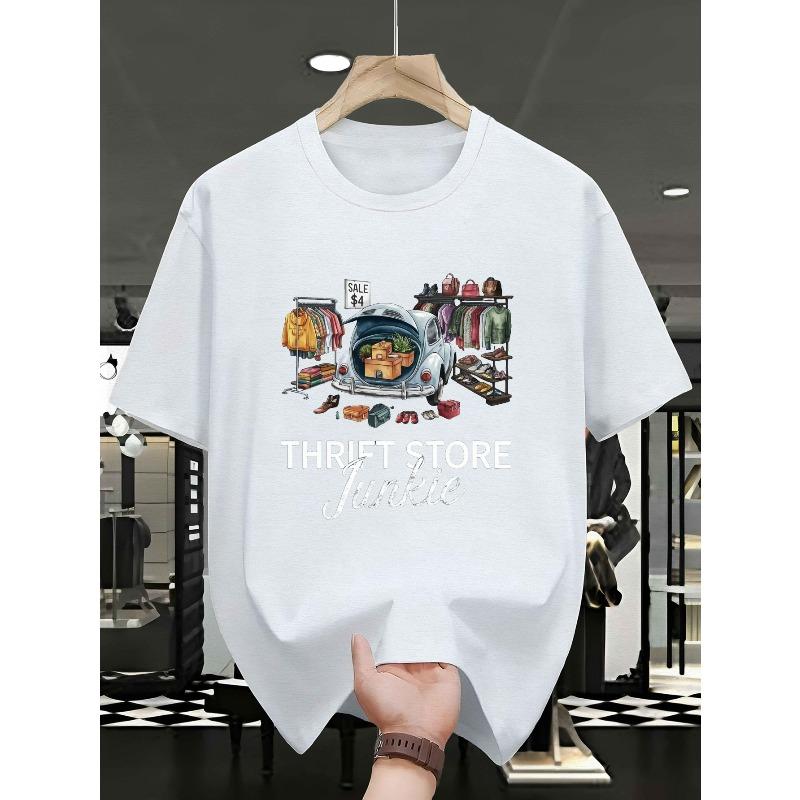 

Европейские размеры Плюс сайз Мужская футболка с принтом THRIFT STORE JUNKIE - Повседневная с круглым вырезом, короткий рукав, геометрический узор S белый