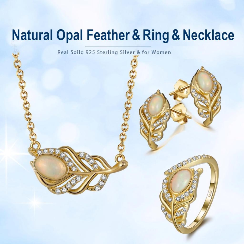 HeyMeili Women's Feather Stud Earrings, Stylish Design, 925 Sterling Silver with Opal Backing, Popular Jewelry for Women, Gift, Gold Plated