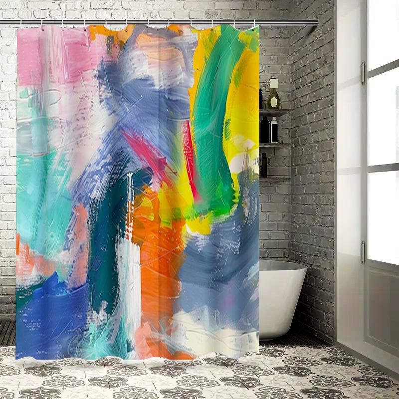 

Brightly Colored Waterproof Shower Curtain Abstract Design Bathroom Decor With Grommets For Easy Installation (Green/Blue/Yellow W60H190(CM)-1 Pcs