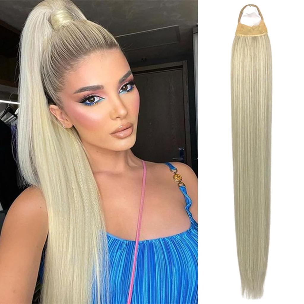 Women's natural simulated elastic band rubber band 28 inch ponytail wig