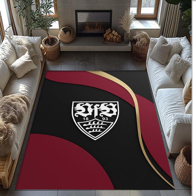 VfB Stuttgart Football Print Crystal Velvet Rug, Comfortable Water Absorbent Non Slip Indoor Floor Carpet
