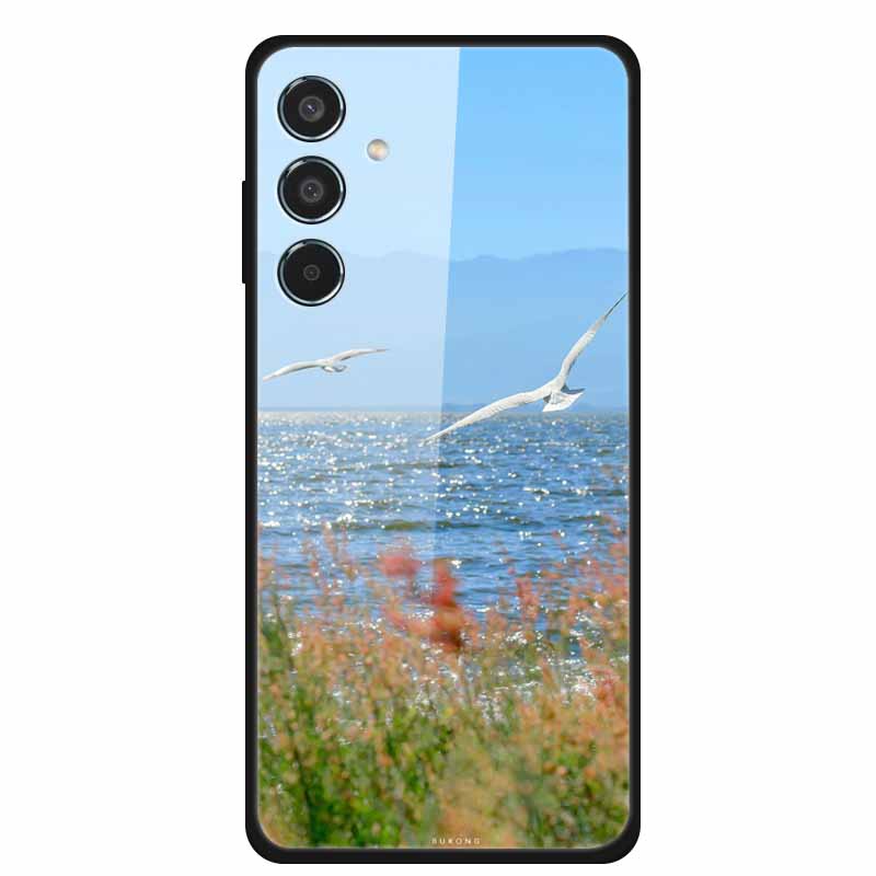 Glass Cellphone Case For Samsung Galaxy M35 Hard Plastic Back Cover For Samsung M 35 Flowers Painted Cases Fundas Shell Shield