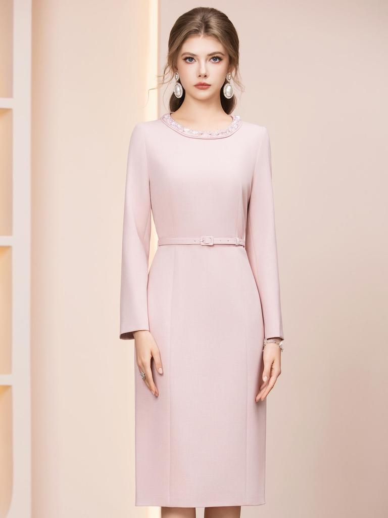 Zhi Li Frühling 2026 Rosa Strassgürtel tailliertes Luxus-Bankettkleid