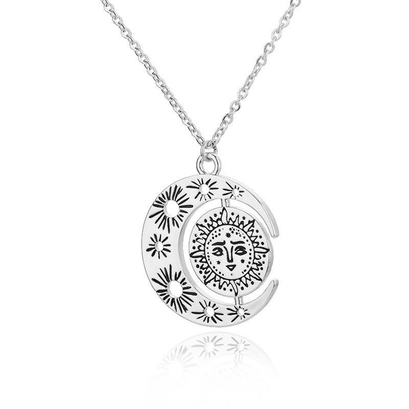 K gold-plated stainless steel simple sun and moon portrait necklace women's daily wear