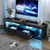 TV Schrank Stilvoll Fernsehschrank TV Lowboard Hochglanz Schwarz 70 Zoll Fernseher, TV Ständer 2 Schubladen, TV Möbel Wohnzimmer Schlafzimmer