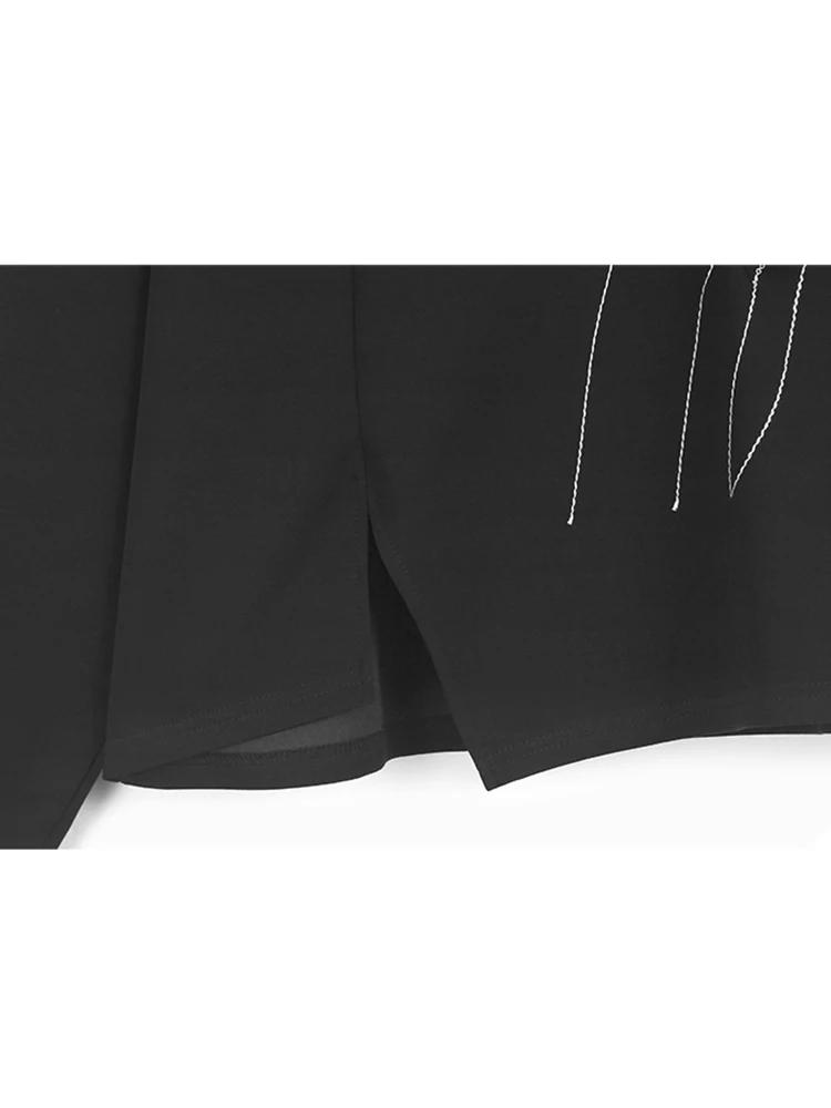 XITAO Irregular Line Pleated Slit Loose Long Sleeved T-shirt GJ1242