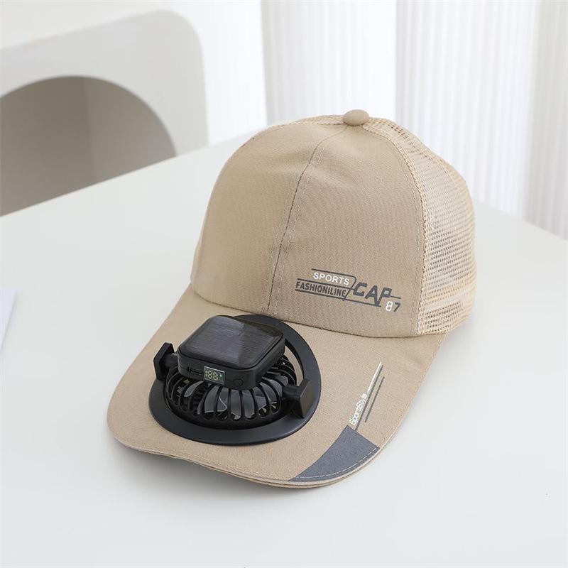 Summer Solar Charging Fan Hat Outdoor Shading Sun Protection Half Net Extended Brim Men's and Women's Alphabet Baseball Cap
